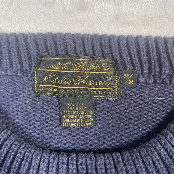 Vintage 90s‎ Eddie Bauer Argyle Crewneck Sweater  Mens Medium Blue Cottagecore - Picture 3 of 6